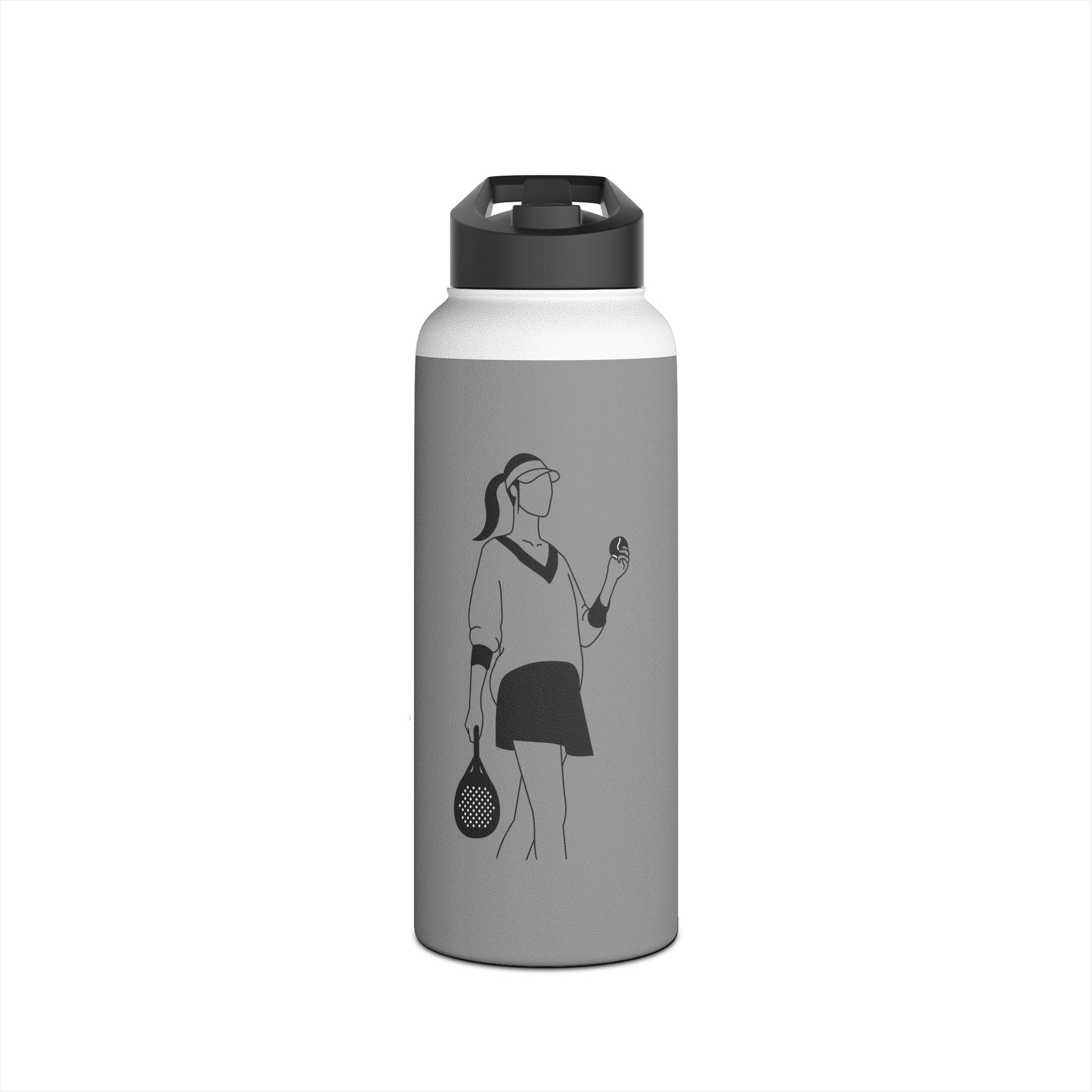 Padel Player Illustration Stainless Steel Water Bottle | Racket Ball Design