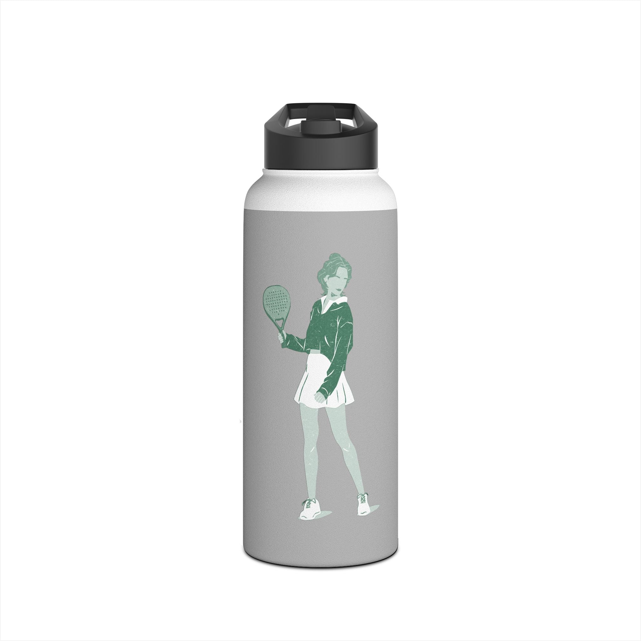 Retro Female Padel Player Stainless Steel Water Bottle | Standard Lid