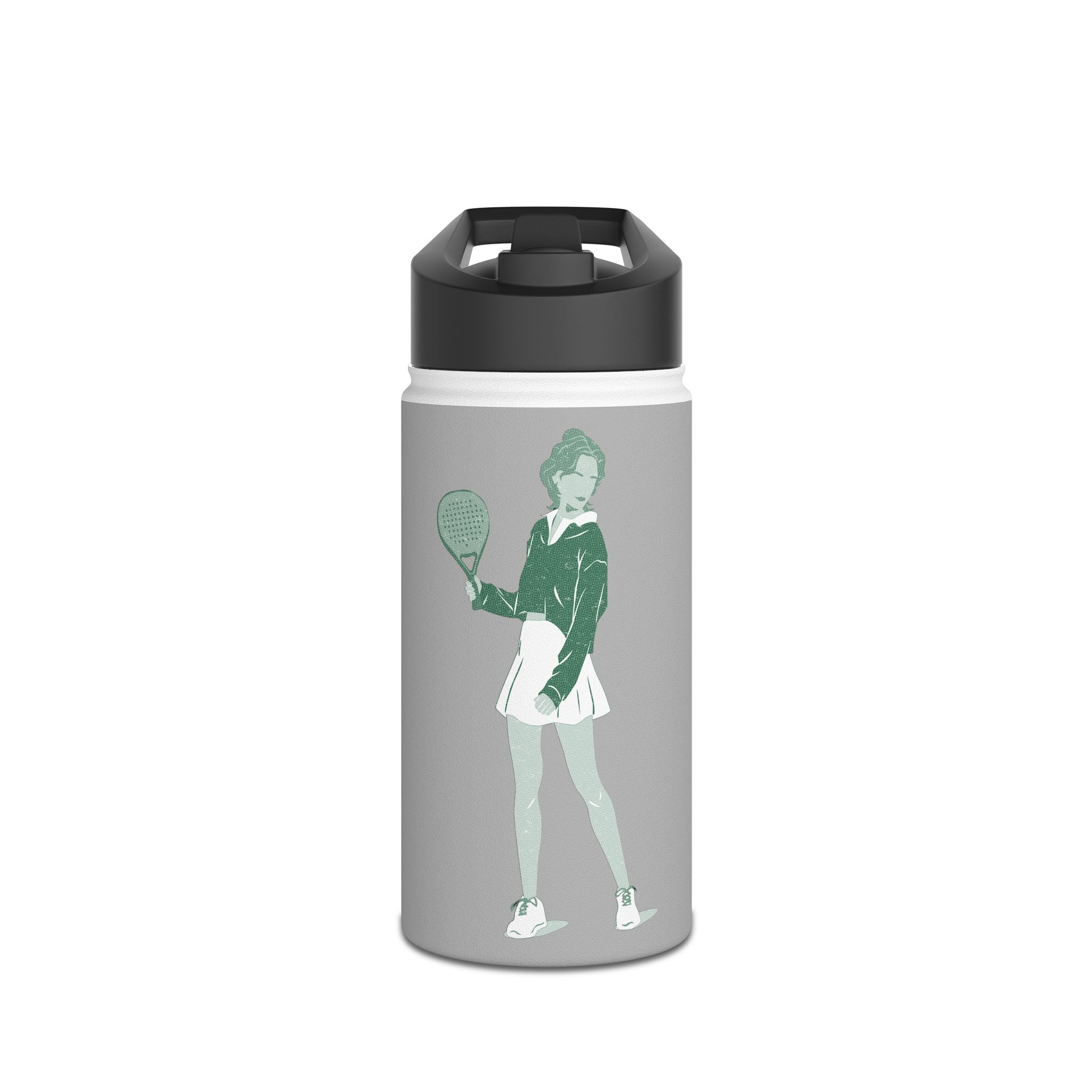 Retro Female Padel Player Stainless Steel Water Bottle | Standard Lid